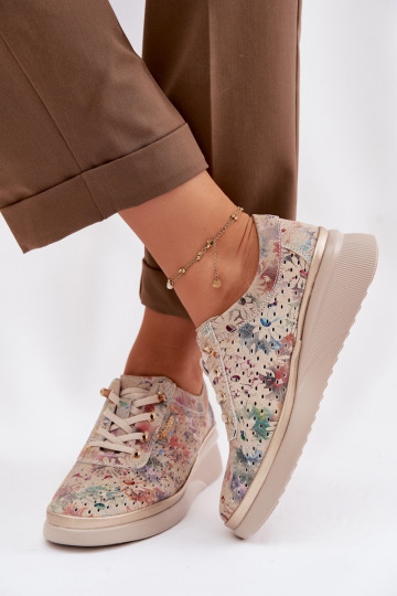 Ante calado zapatos Femenino Vinceza 79603 beige