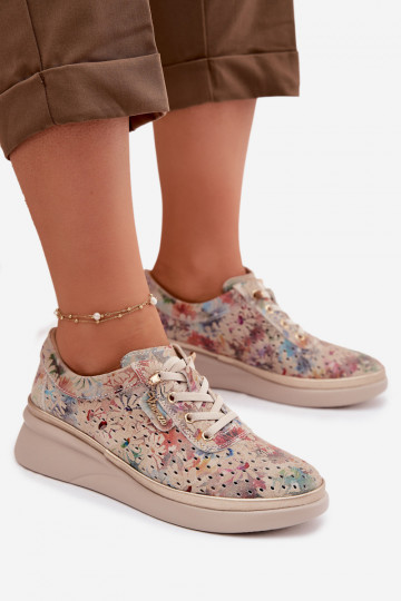 Ante calado zapatos Femenino Vinceza 79603 beige 2