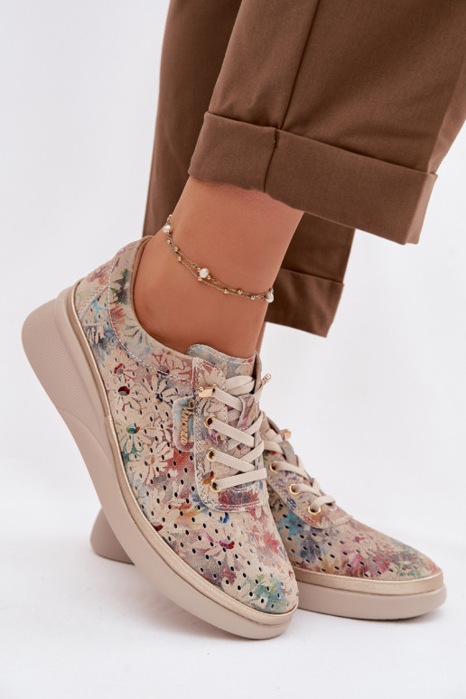 Ante calado zapatos Femenino Vinceza 79603 beige