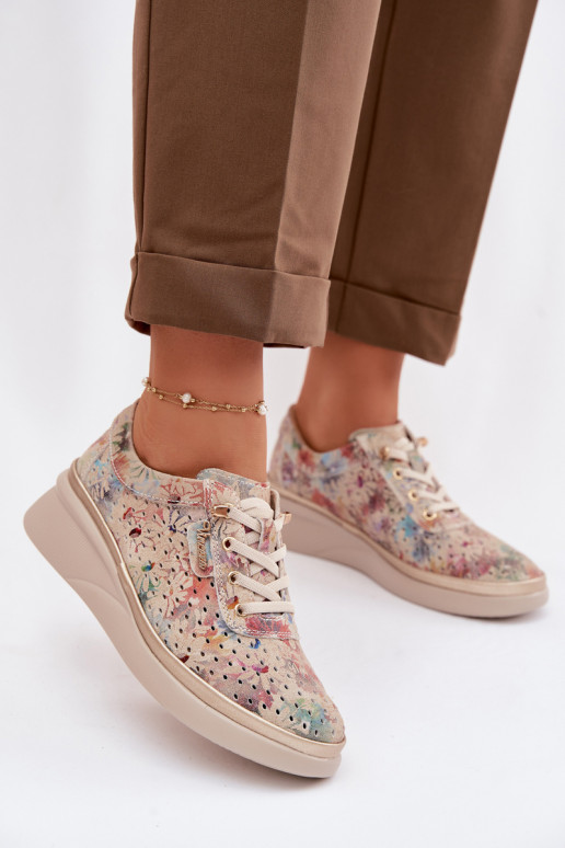 Ante calado zapatos Femenino Vinceza 79603 beige