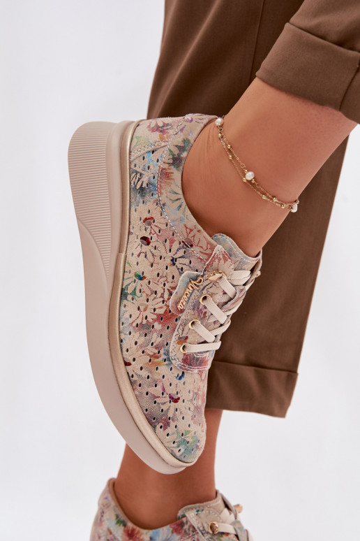 Ante calado zapatos Femenino Vinceza 79603 beige