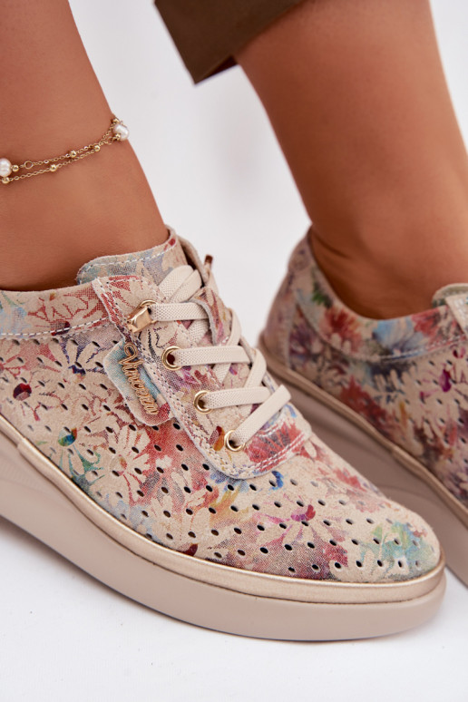 Ante calado zapatos Femenino Vinceza 79603 beige