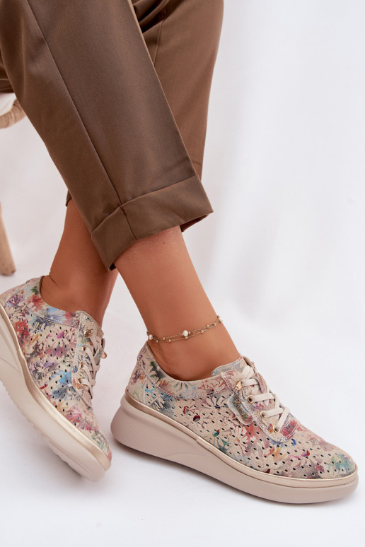 Ante calado zapatos Femenino Vinceza 79603 beige