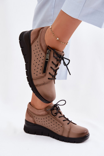 Zapatos de cuero para mujer con plataforma Vinceza 39977 color arena
