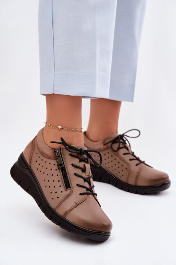 Zapatos de cuero para mujer con plataforma Vinceza 39977 color arena 2