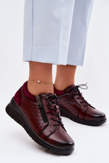Zapatos de cuero para mujer con plataforma Vinceza 39977 color burdeos