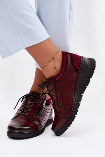 Zapatos de cuero para mujer con plataforma Vinceza 39977 color burdeos 2