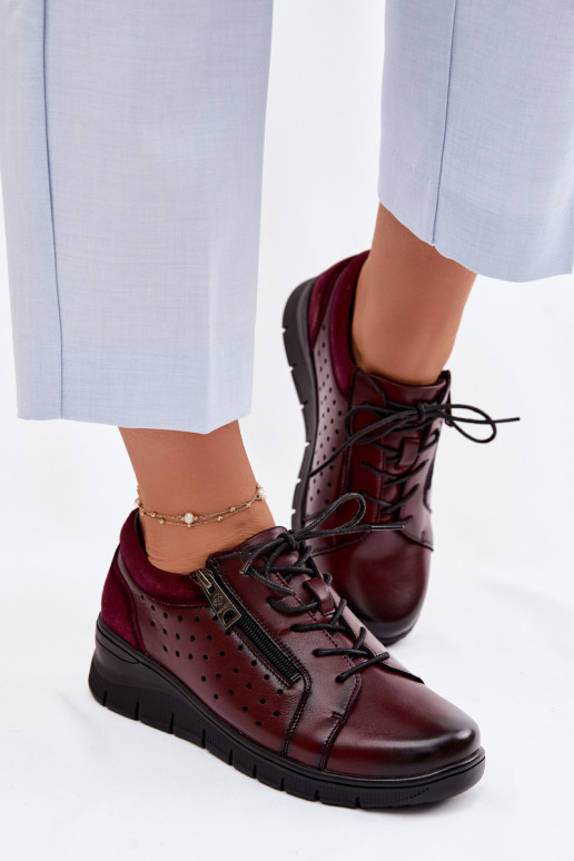 Piel zapatos Femenino con una plataforma Vinceza 39977 borgoña