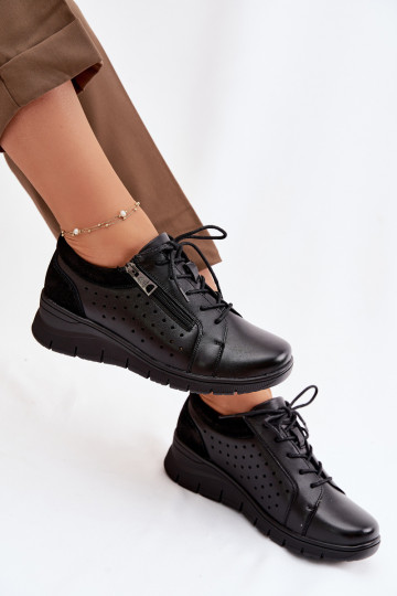 Zapatos de cuero para mujer con plataforma Vinceza 39977 color negro