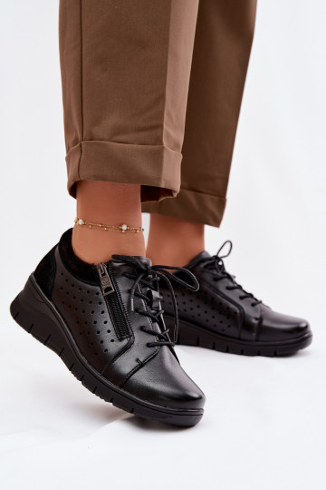 Zapatos de cuero para mujer con plataforma Vinceza 39977 color negro 2
