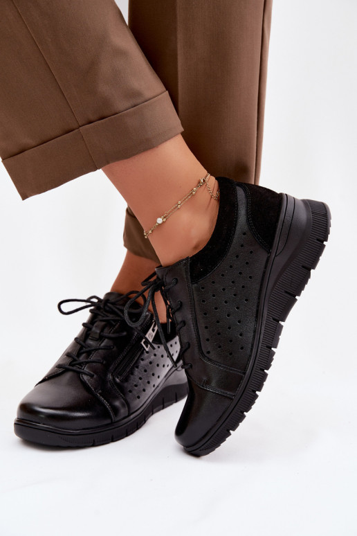 Piel zapatos Femenino con una plataforma Vinceza 39977 de color negro