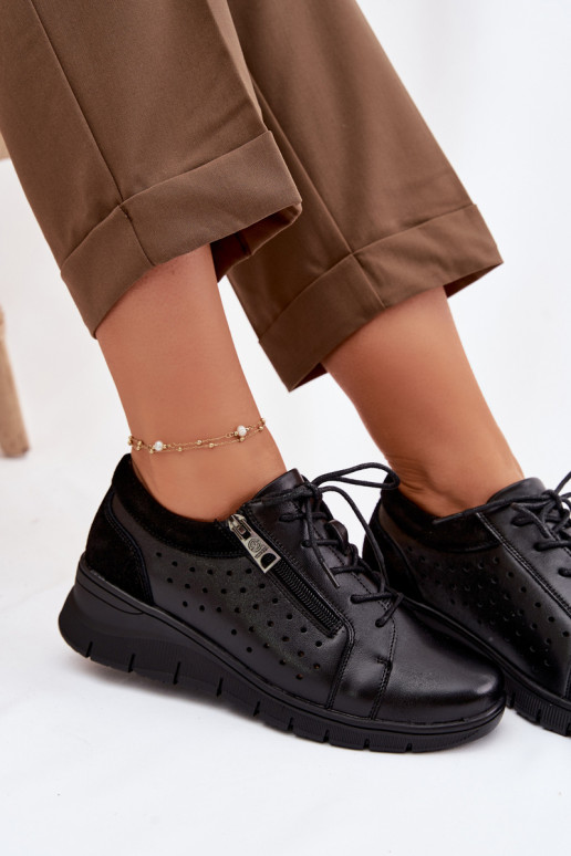 Piel zapatos Femenino con una plataforma Vinceza 39977 de color negro