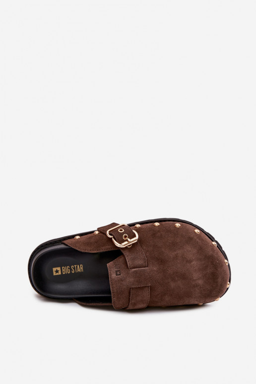Zapatillas Zuecos de gamuza con una plataforma con remaches I con hebillas Big Star TT274952 CzekoladoAe