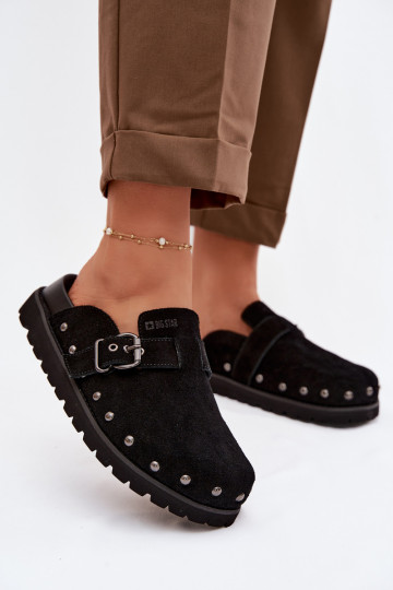Chanclas de gamuza con plataforma, tachuelas y hebillas Big Star TT274951 color negro 2