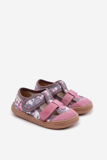 Zapatillas Barefoot Infantil Milami gatos I con flores gris-color rosa Lumi