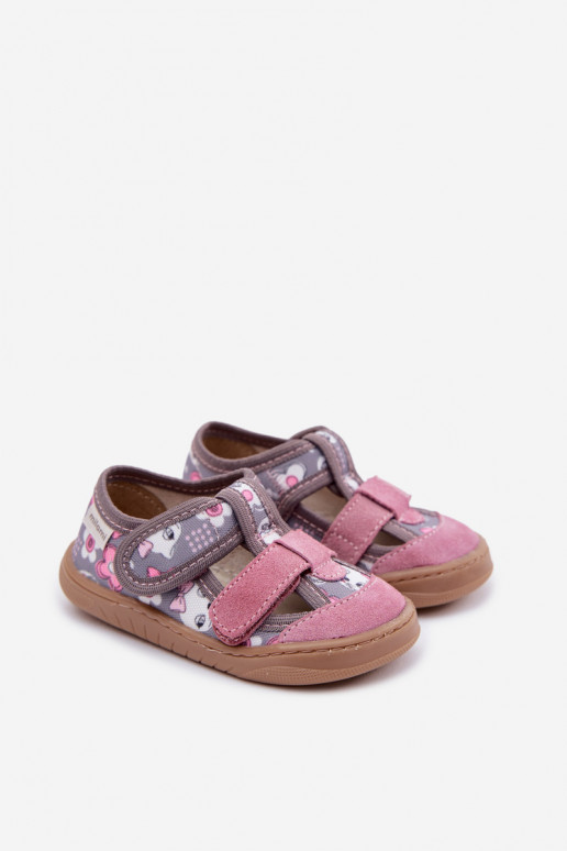 Zapatillas Barefoot Infantil Milami gatos I con flores gris-color rosa Lumi