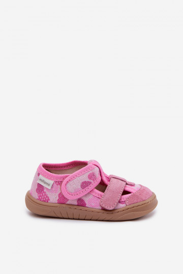 Chanclas infantiles de piscina Milami con brillo y corazones color rosa Lumi