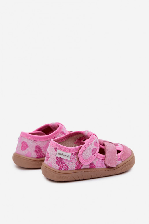 Zapatillas Barefoot Infantil Milami con brillo en los corazones color rosa Lumi