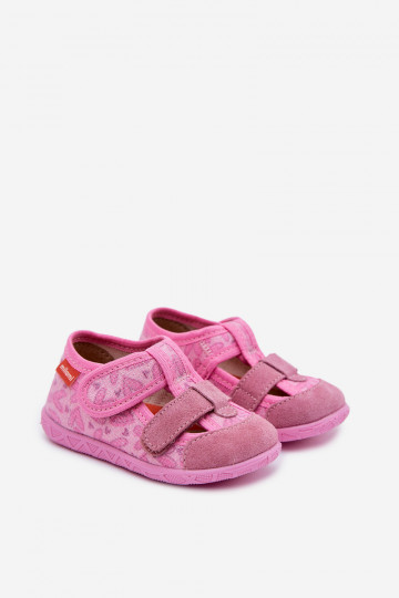 Zapatillas Milami para niños con brillo y estampado de corazoncitos con cierres adhesivos color rosa Reathiana
