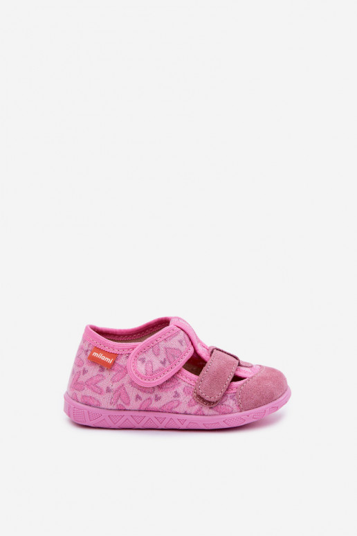 Zapatillas Milami Infantil con brillo con sujetadores adhesivos en los corazones color rosa Reathiana