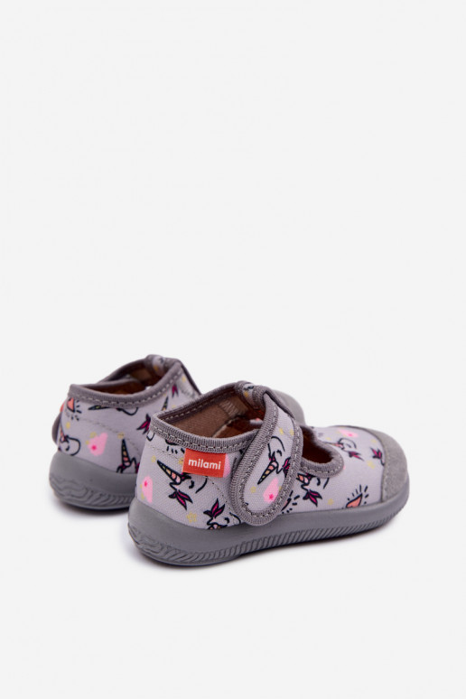 Zapatillas Milami Infantil Elastyczne con sujetadores adhesivos unicorniosc color gris Ambette