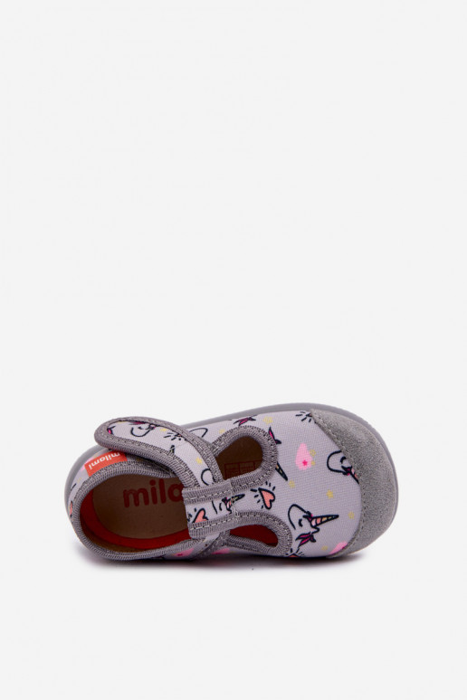 Zapatillas Milami Infantil Elastyczne con sujetadores adhesivos unicorniosc color gris Ambette