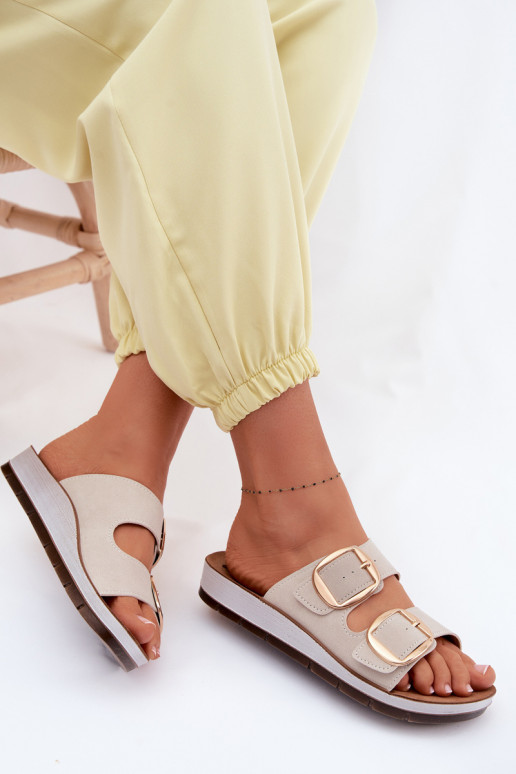 zapatillas de mujer Ze color doradomi con hebillasmi Inblu CP000061 beige