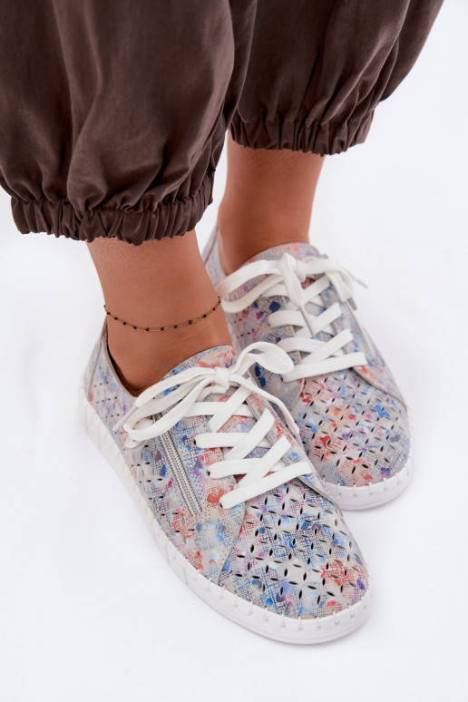 con elementos calados zapatosActivadoturalnego de gamuzau color plata Kamelia