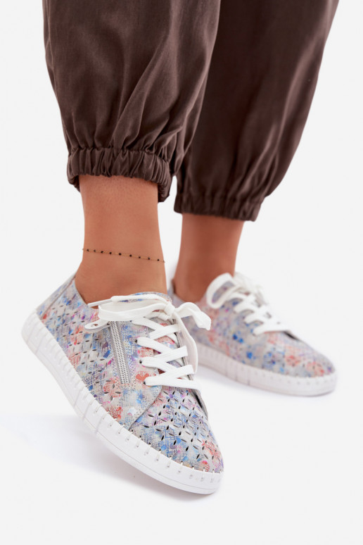 con elementos calados zapatosActivadoturalnego de gamuzau color plata Kamelia