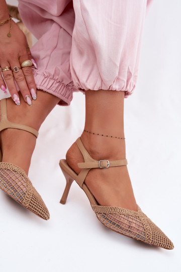 Sandalias estampadas con malla y tacones delgados color marrón Idira