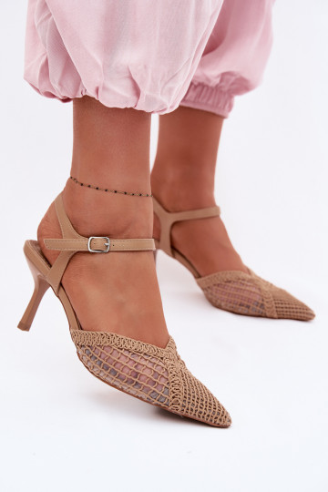 Sandalias estampadas con malla y tacones delgados color marrón Idira 2