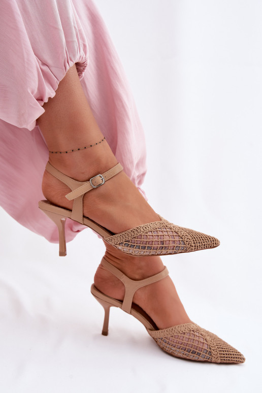 sandalias estampadas con malla con tacones finos color marrón Idira