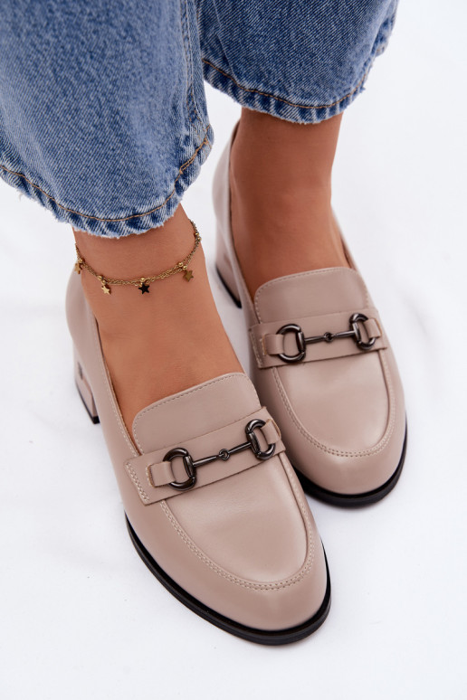 Piel zapatos Femenino con tacones Vinceza 18116 beige