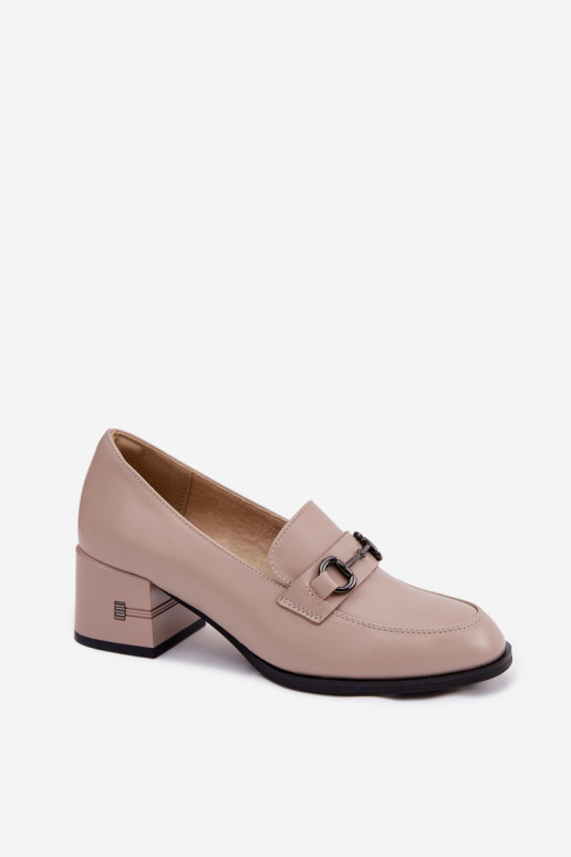 Piel zapatos Femenino con tacones Vinceza 18116 beige