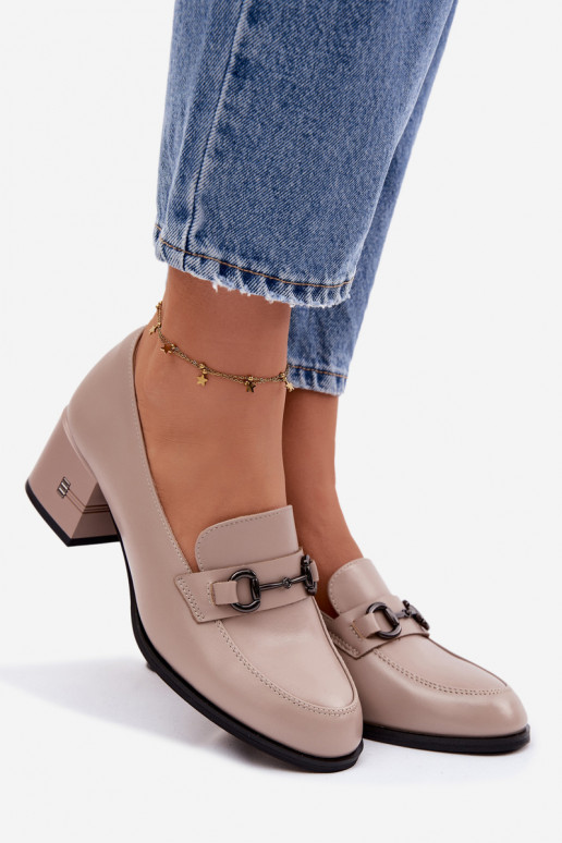 Piel zapatos Femenino con tacones Vinceza 18116 beige