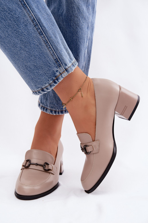 Piel zapatos Femenino con tacones Vinceza 18116 beige