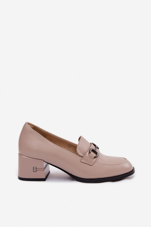 Piel zapatos Femenino con tacones Vinceza 18116 beige