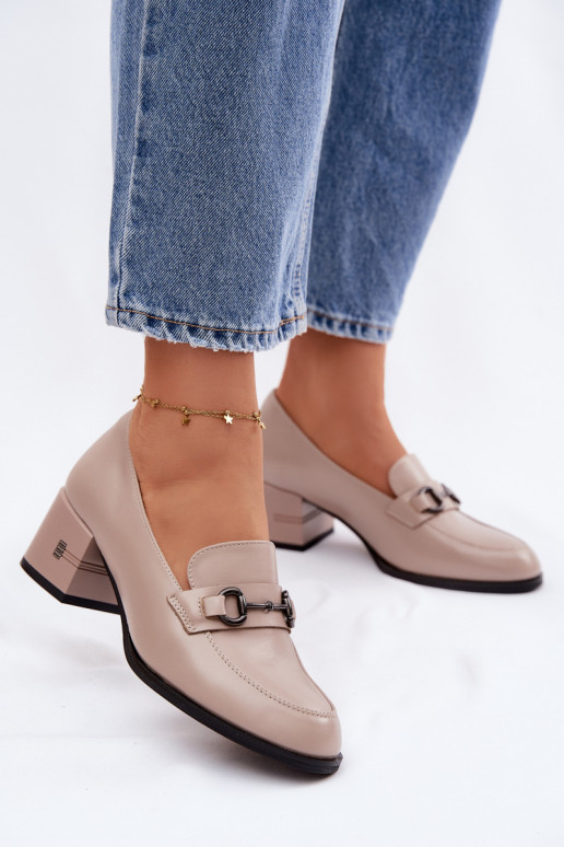 Piel zapatos Femenino con tacones Vinceza 18116 beige