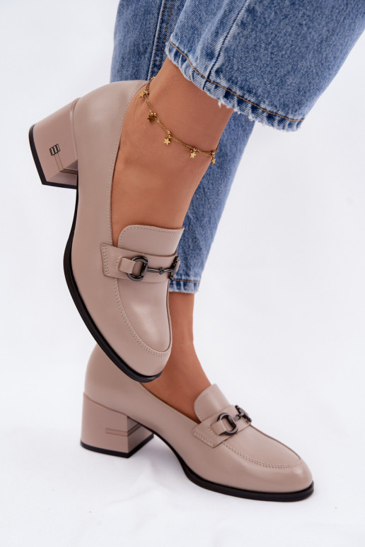 Piel zapatos Femenino con tacones Vinceza 18116 beige