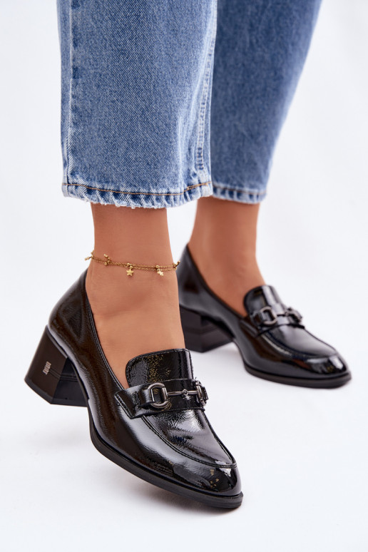 Botines de piel auténtica lacada Femenino con tacones Vinceza 18116 de color negro