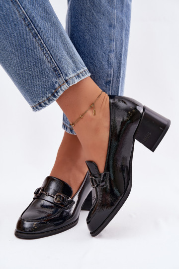 Botines de piel auténtica lacada Femenino con tacones Vinceza 18116 de color negro 2