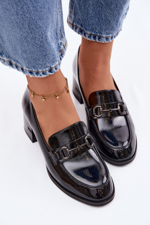 Botines de piel auténtica lacada Femenino con tacones Vinceza 18116 de color negro