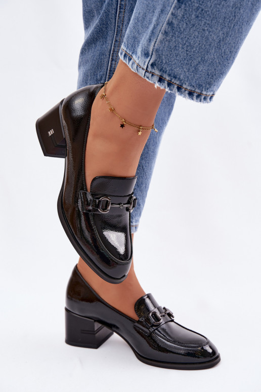 Botines de piel auténtica lacada Femenino con tacones Vinceza 18116 de color negro