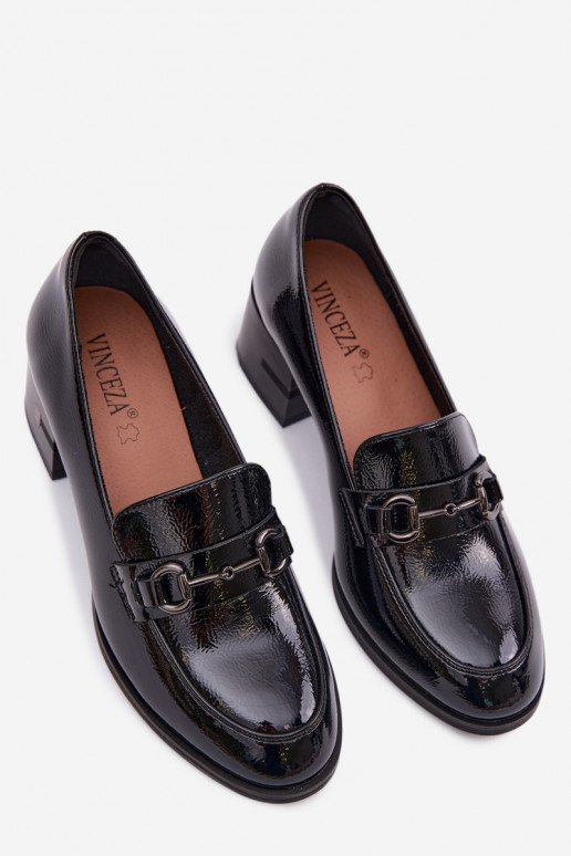 Botines de piel auténtica lacada Femenino con tacones Vinceza 18116 de color negro