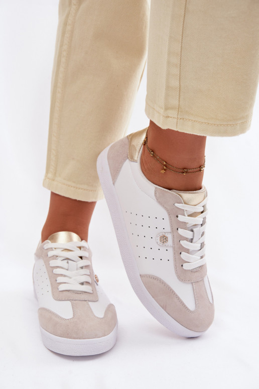 Zapatillas modelo zapatos. FemeninoActivadoturalnej Skóry S.Barski LR61-7091 el color blanco