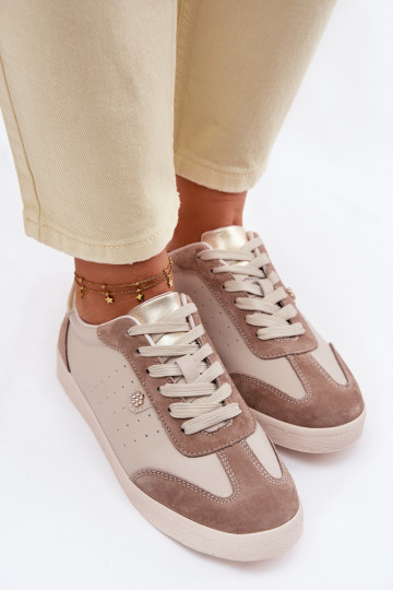 Zapatos de estilo deportivo para mujeres de cuero natural S.Barski LR61-7091 color arena