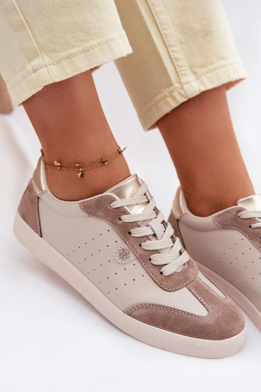 Zapatillas modelo zapatos. FemeninoActivadoturalnej Skóry S.Barski LR61-7091 beige