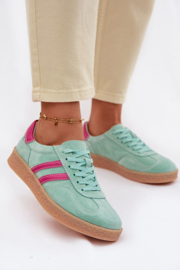 Zapatos de ante de estilo deportivo para mujeres S.Barski LR61-7089 color menta