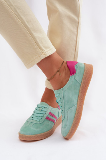 Zapatos de ante de estilo deportivo para mujeres S.Barski LR61-7089 color menta 2