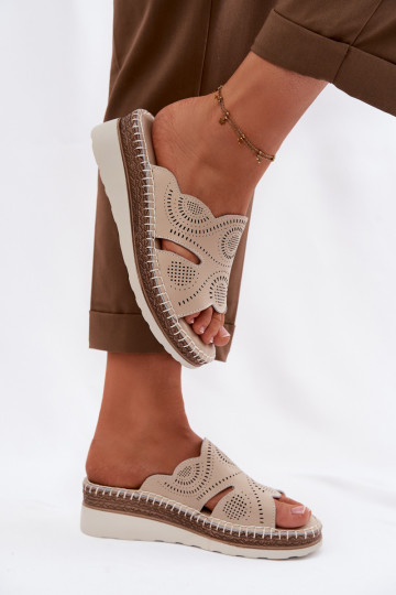 Zapatillas de cuero para mujeres con plataforma S.Barski GR61-5915 color arena